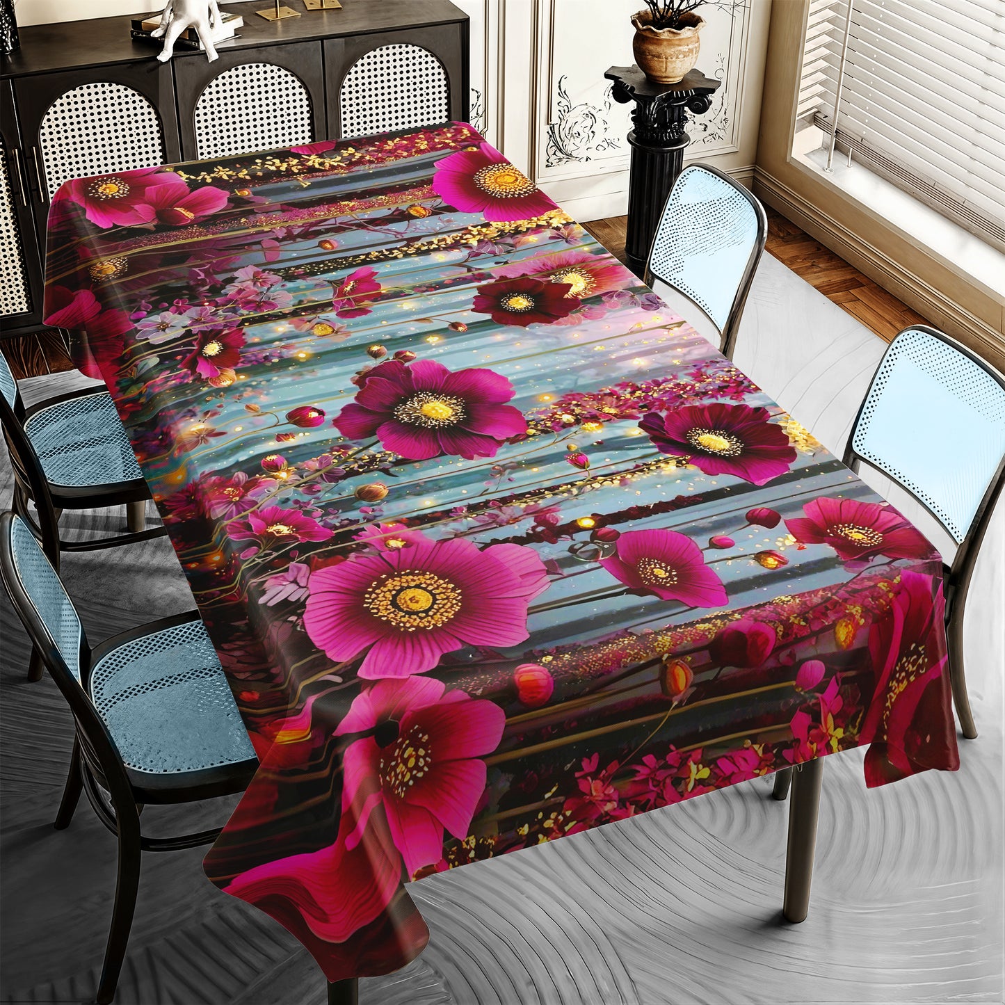 Dark Purple Blooming Daisey Rectangle Tablecloth
