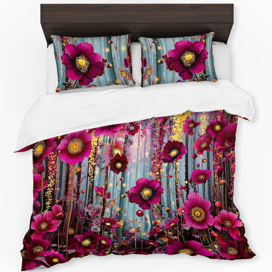 Dark Purple Blooming Daisy Duvet Cover Set