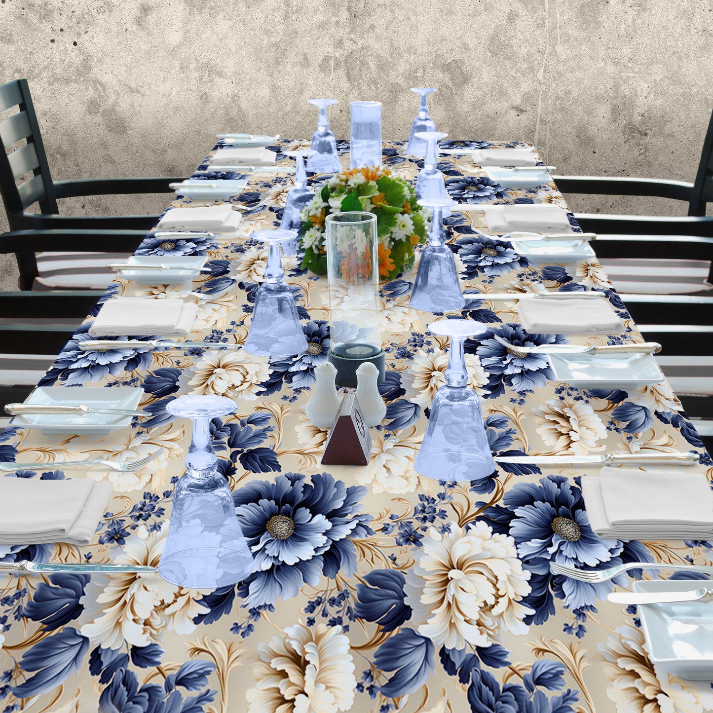 Decorative Blue Rose Pattern 3m Rectangle Tablecloth