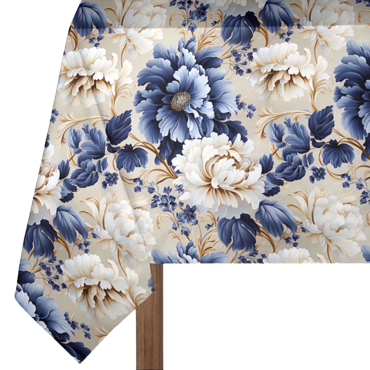 Decorative Blue Rose Pattern 3m Rectangle Tablecloth