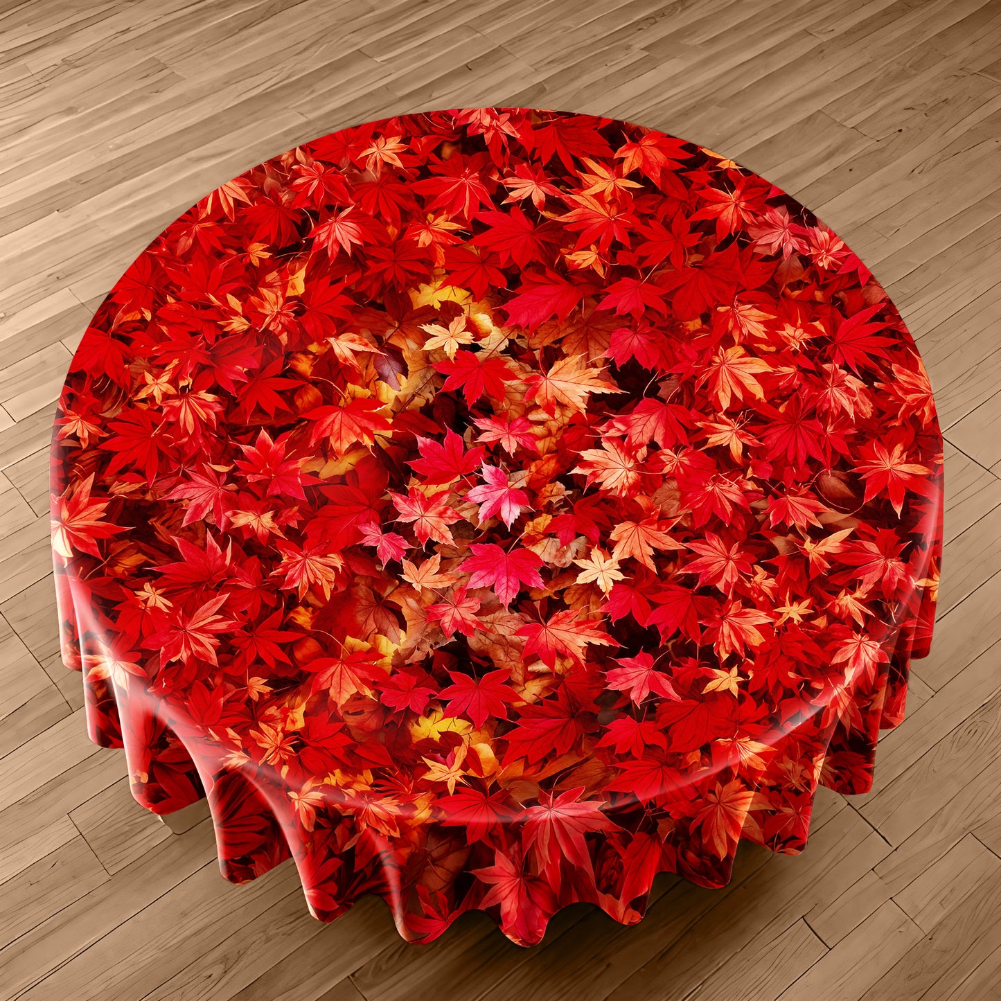 Deep Autumn Leaves Round Tablecloth