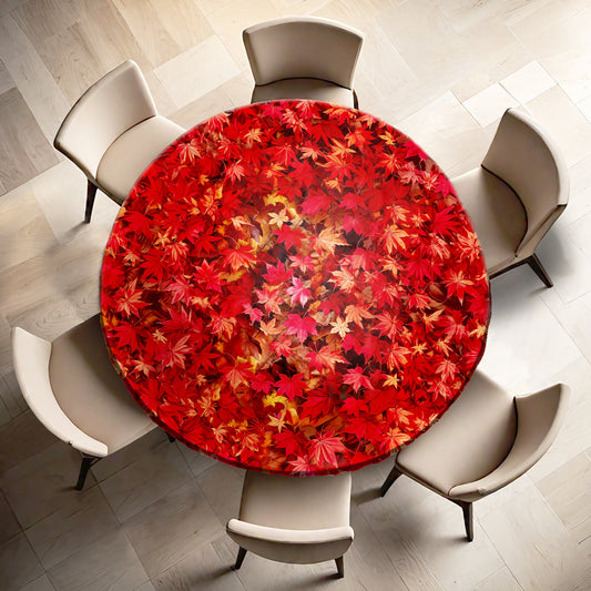 Deep Autumn Leaves Round Tablecloth