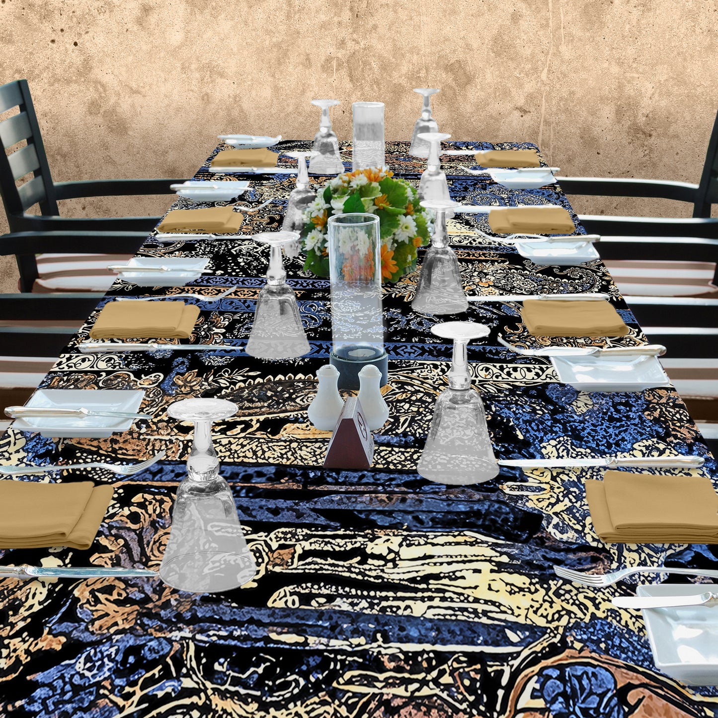 Deep Blue and Yellow Patterns 3m Rectangle Tablecloth