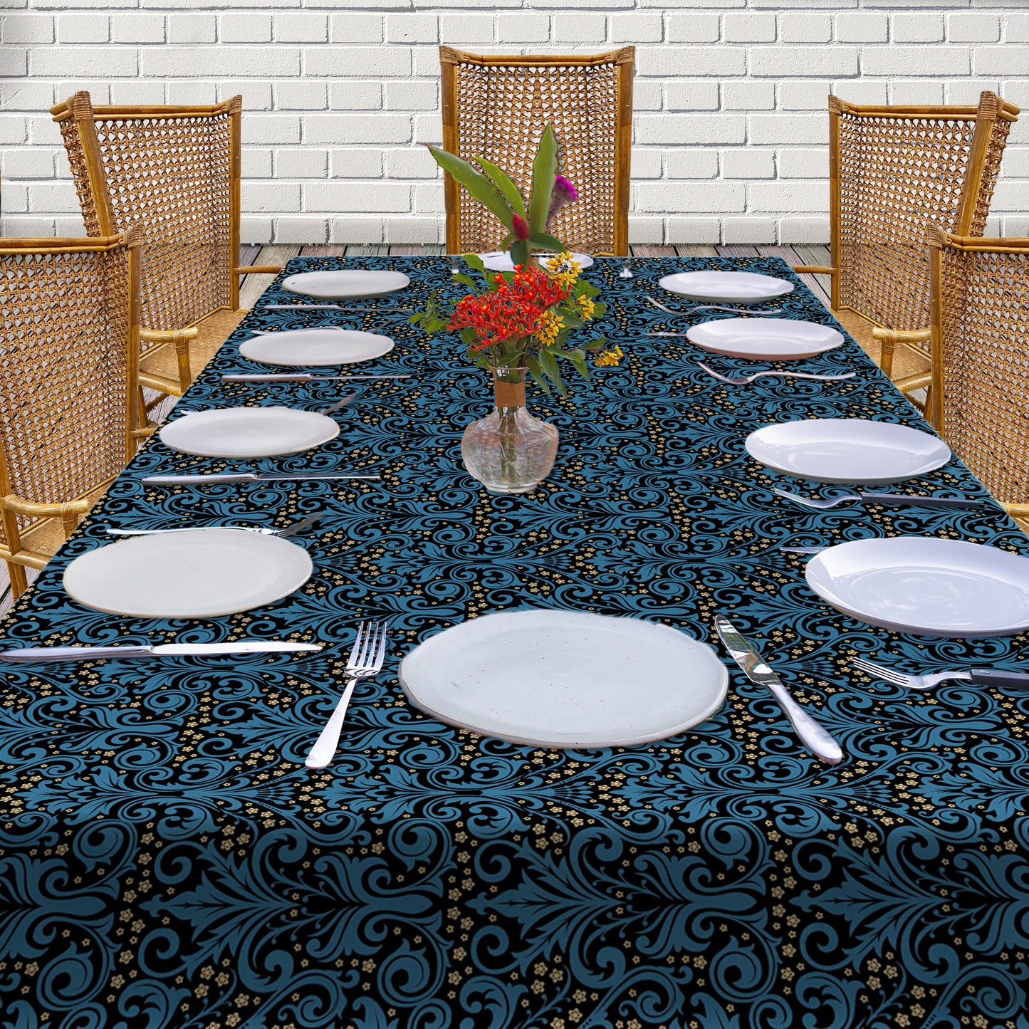 Deep Blue on Black 3m Rectangle Tablecloth