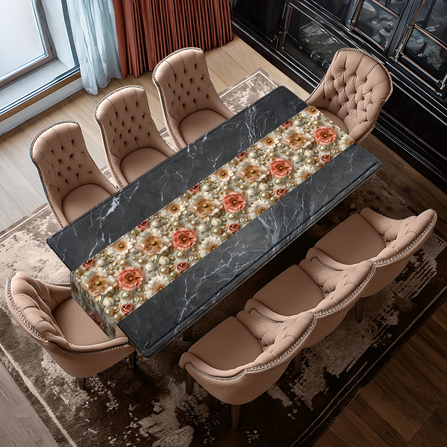 Deep Cream Peonies Table Runner