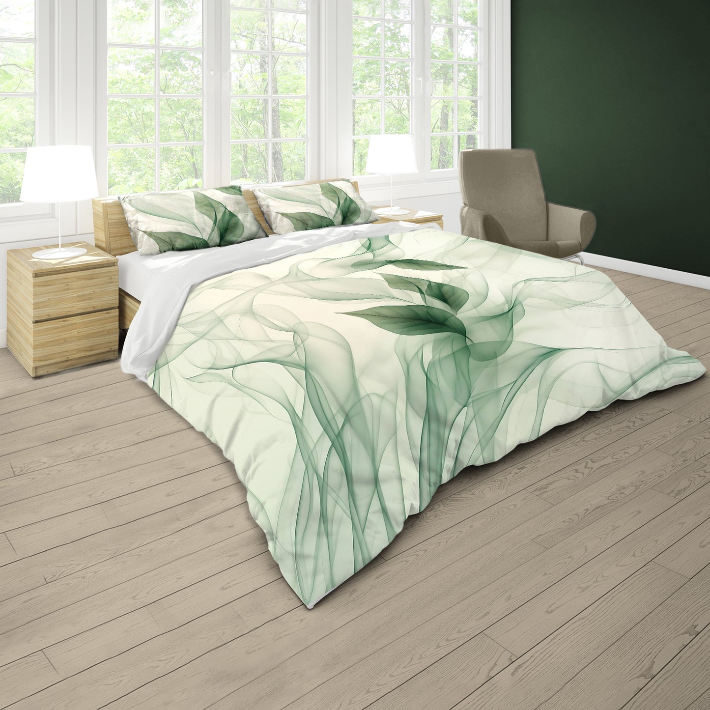 Deep Green Leaves Duvet Cover Set