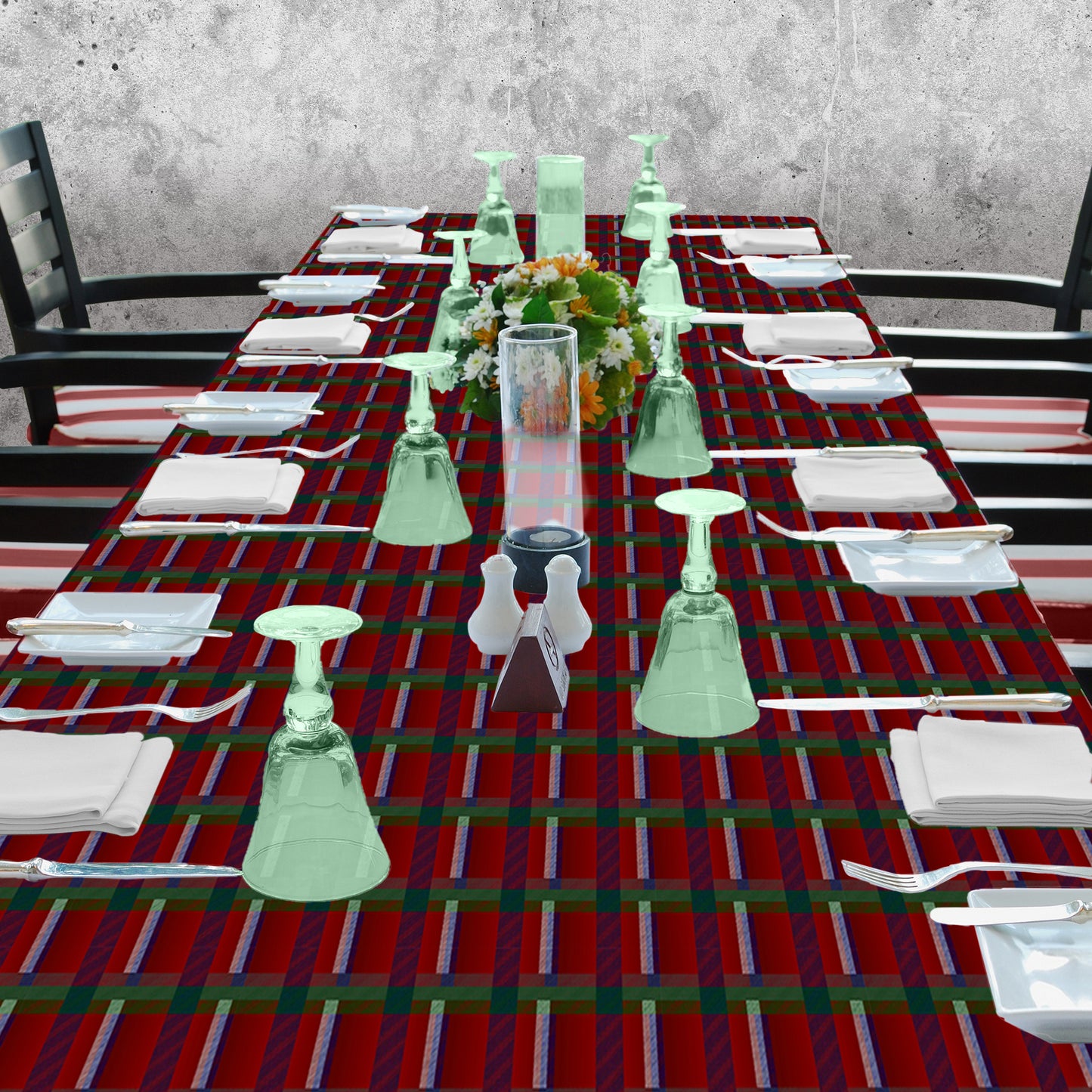 Deep Red Checkered Pattern 3m Rectangle Tablecloth