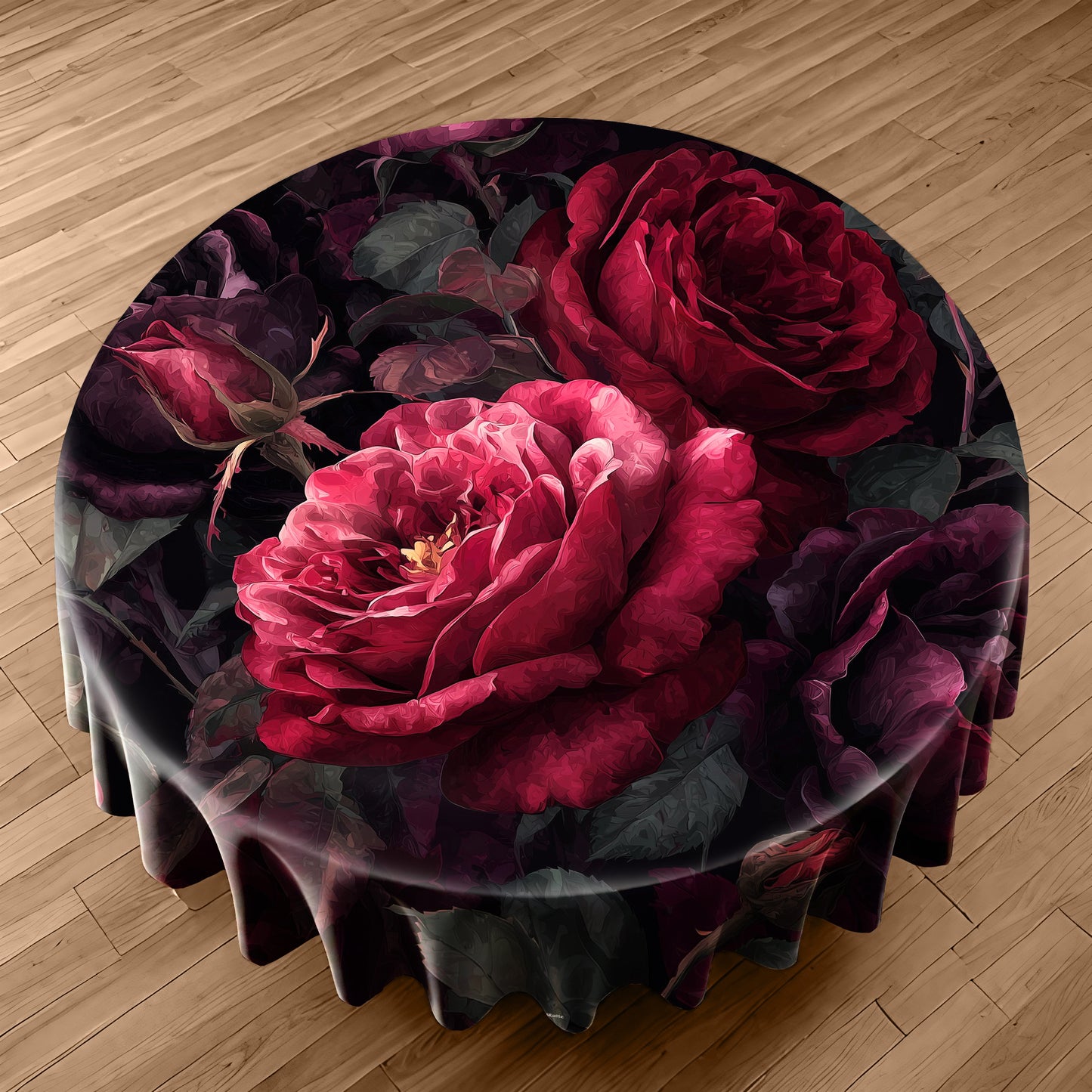 Deep Red Roses Round Tablecloth by Wikus Schalkwyk