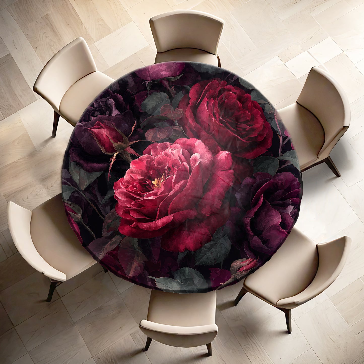 Deep Red Roses Round Tablecloth by Wikus Schalkwyk