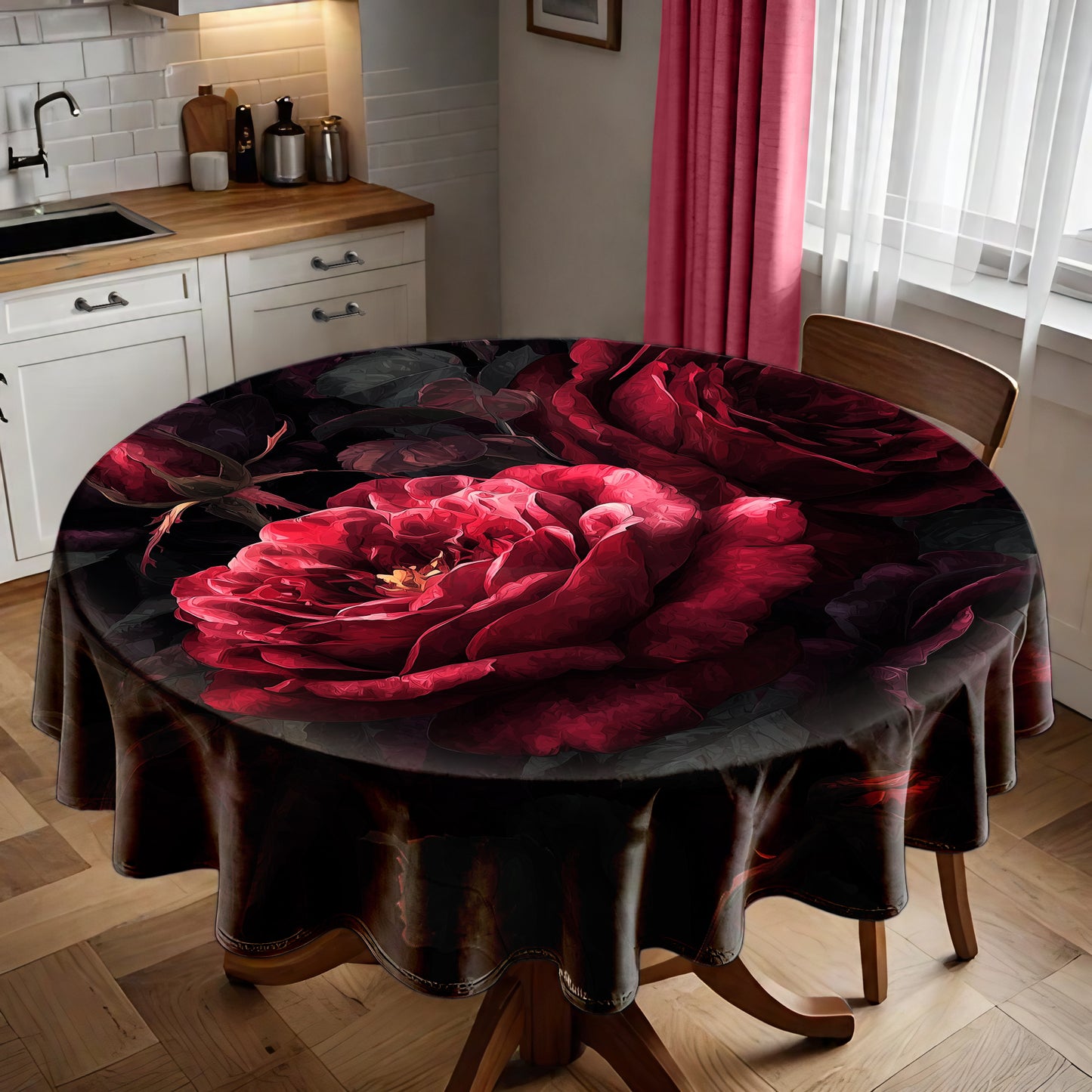 Deep Red Roses Round Tablecloth by Wikus Schalkwyk