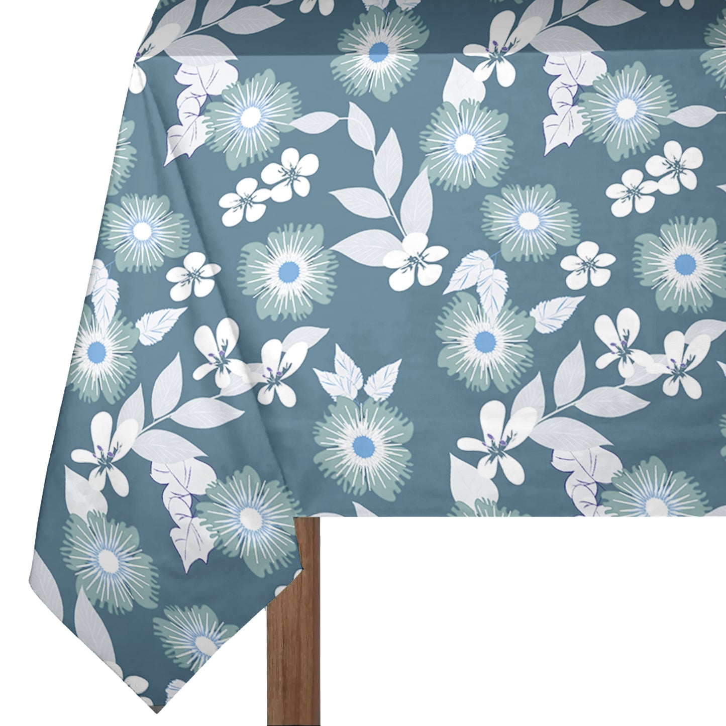 Deep Sage Green with White Floral Pattern 3m Rectangle Tablecloth