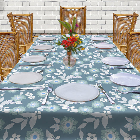 Deep Sage Green with White Floral Pattern 3m Rectangle Tablecloth