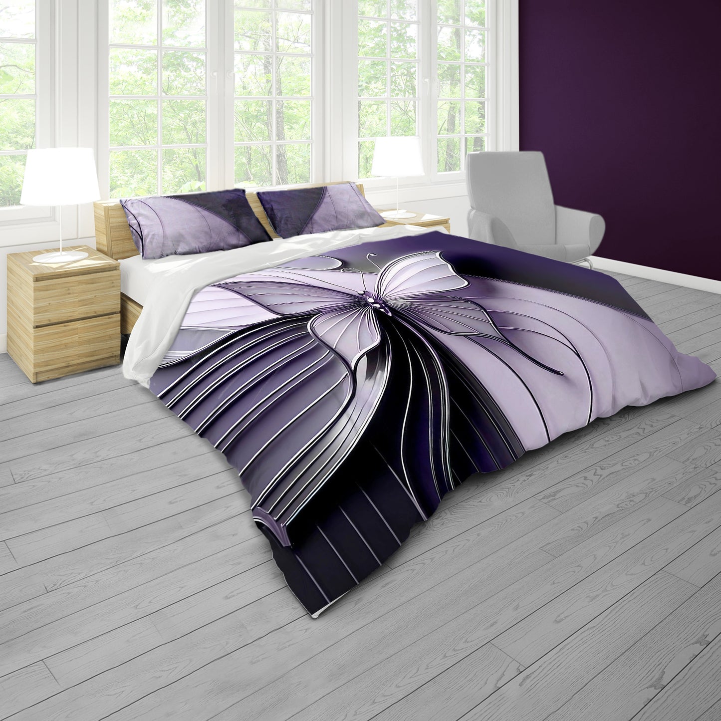 Deep Violet Butterfly Wings Duvet Cover Set