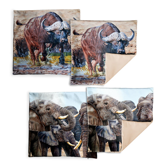 Elephant and Buffalo Luxury Scatter Covers By Delene Lambert (Set of 4)