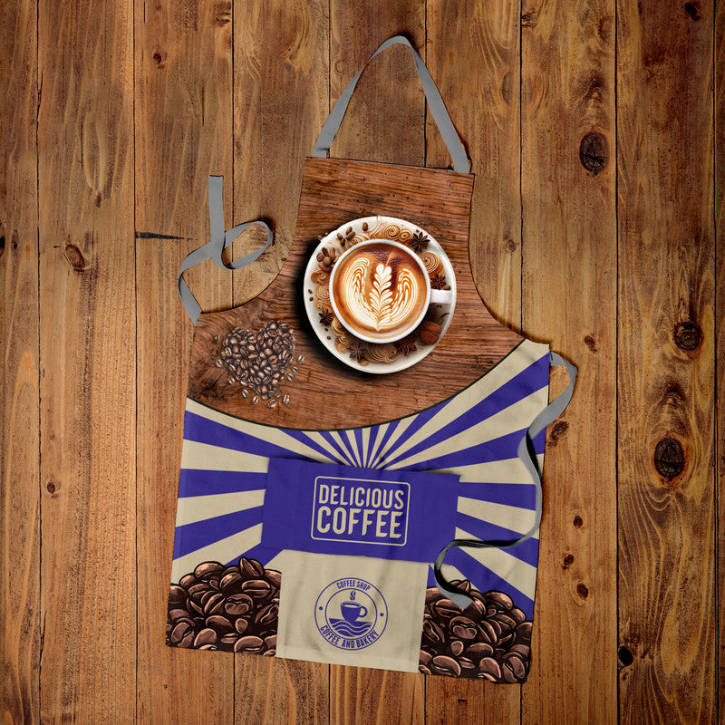 Delicious Coffee Blue Medium Length Apron