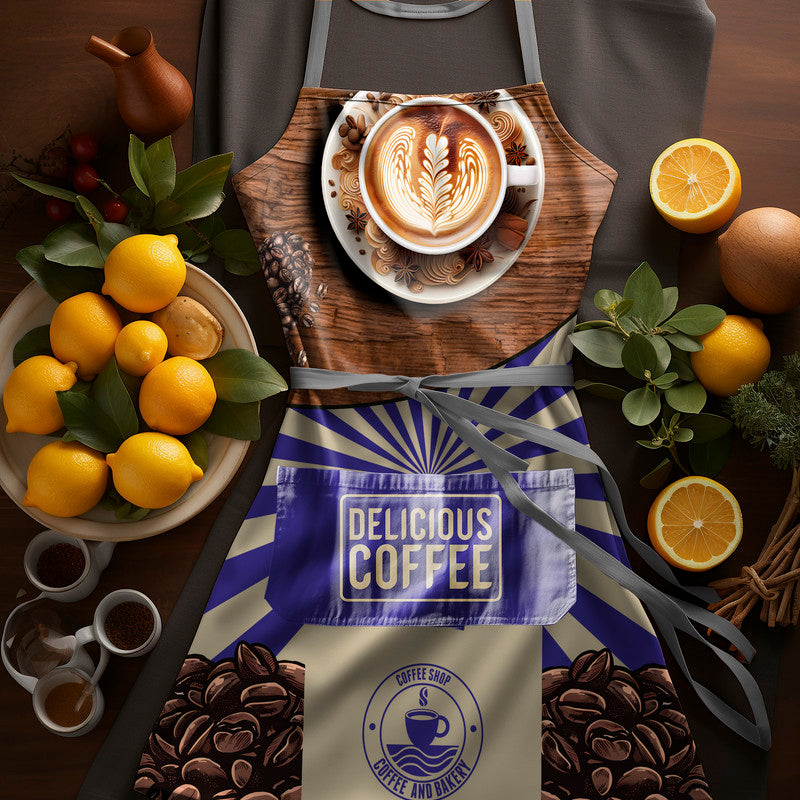 Delicious Coffee Blue Medium Length Apron