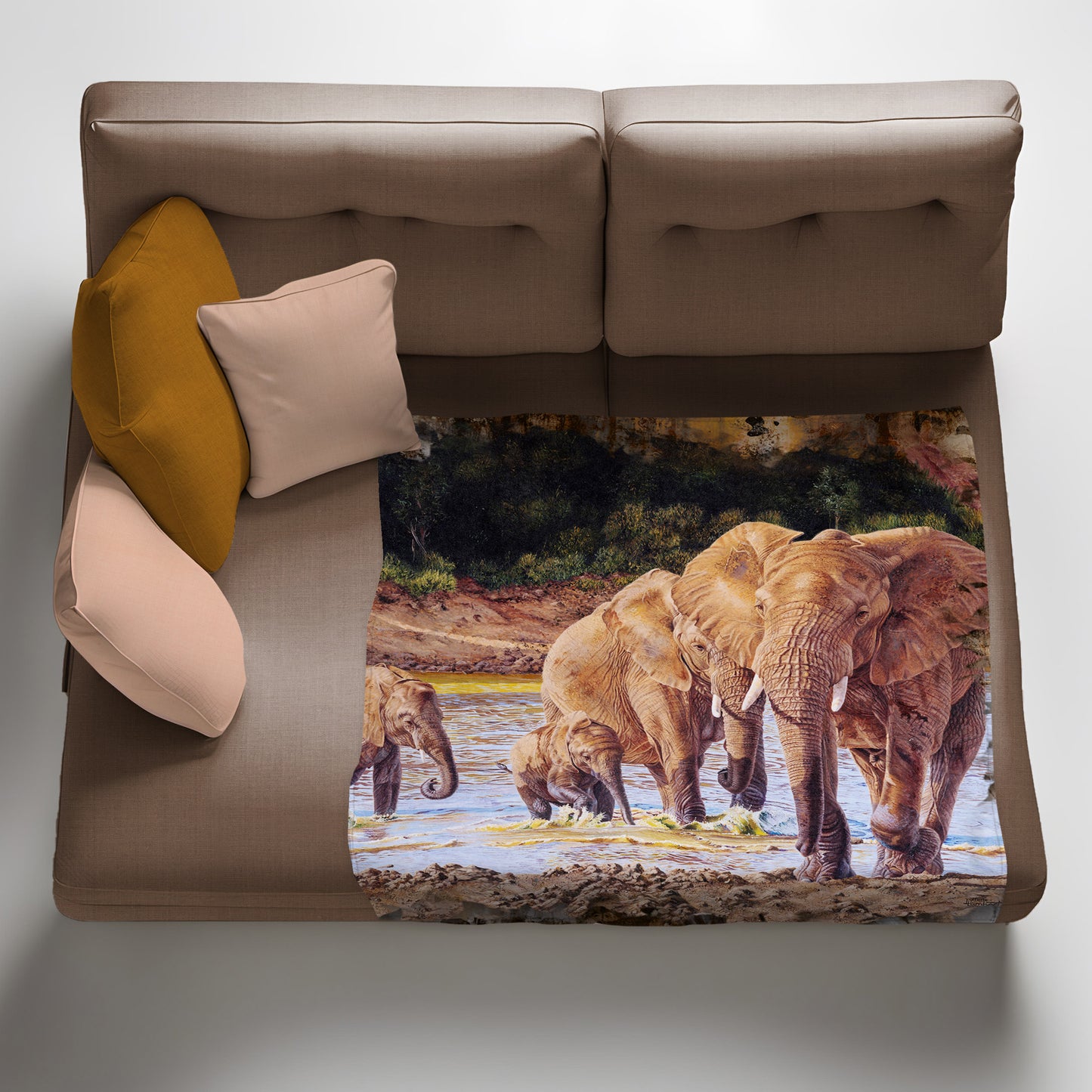 Elephants Light Weight Fleece Blanket By Delene Lambert