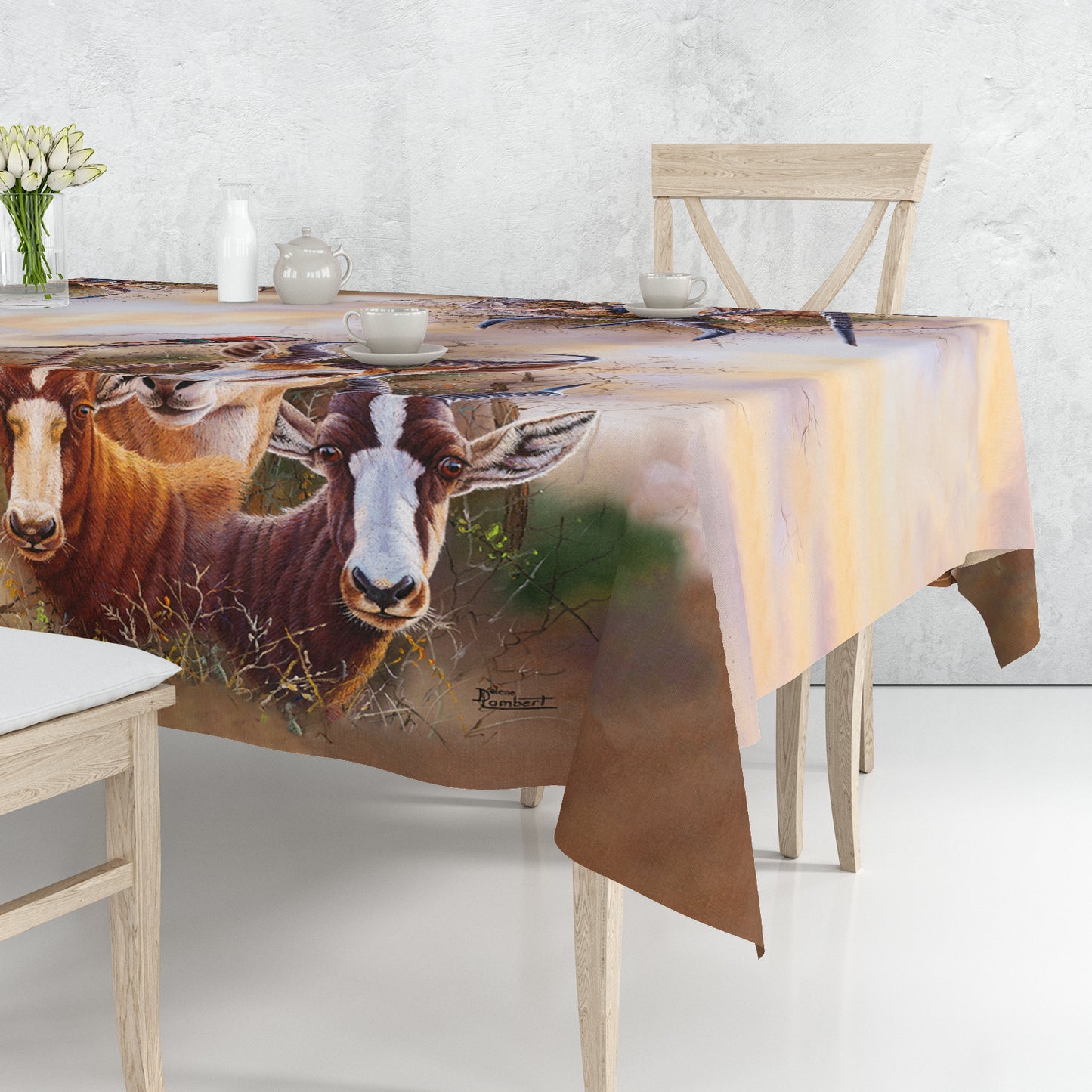 Buck Family Rectangle Tablecloth by Delene Lambert
