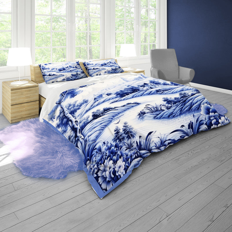 Delft Blue Botanic 2400x2100 Queen Duvet