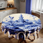 Delft Vermeer's Garden Round Tablecloth