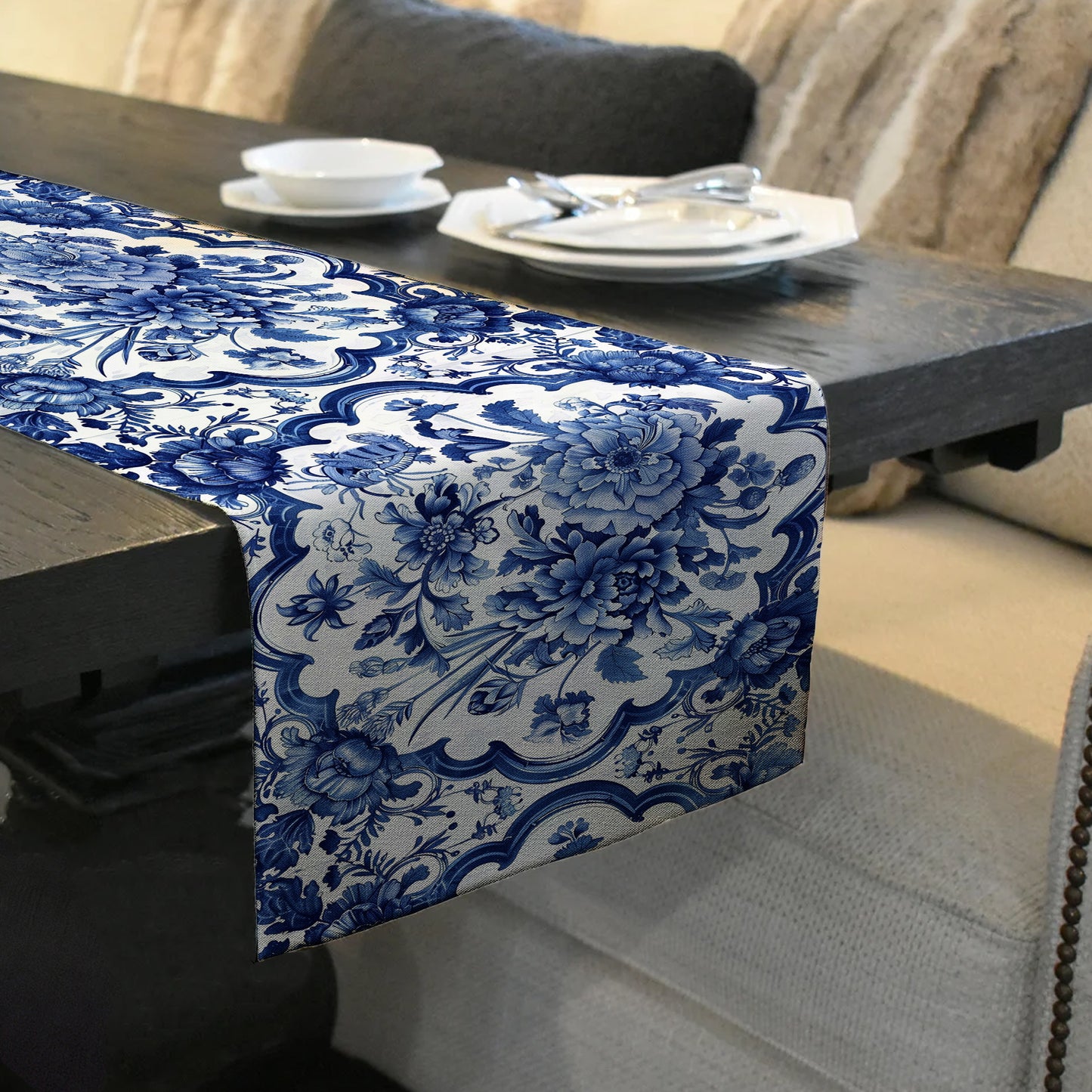 Delft Floral Frames Table Runner by Mark van Vuuren