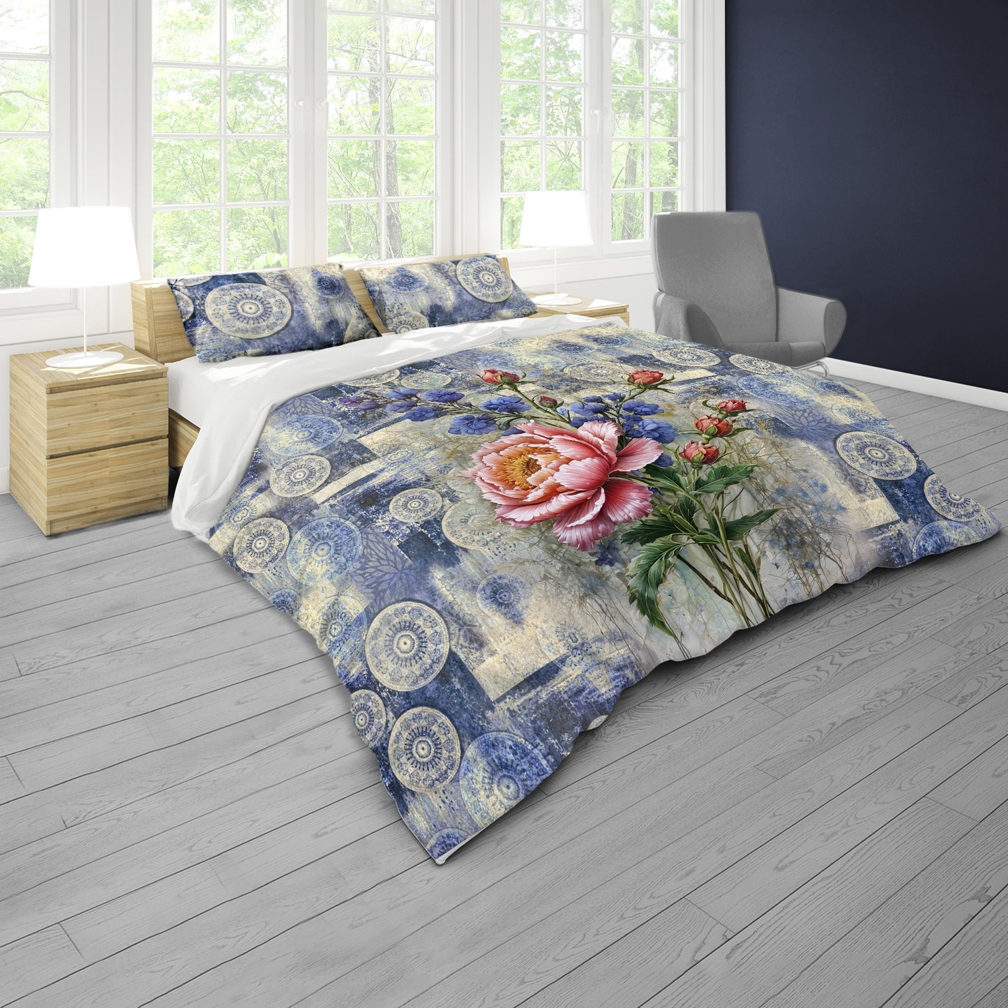 Delftware Peony Bouquet Duvet Cover Set