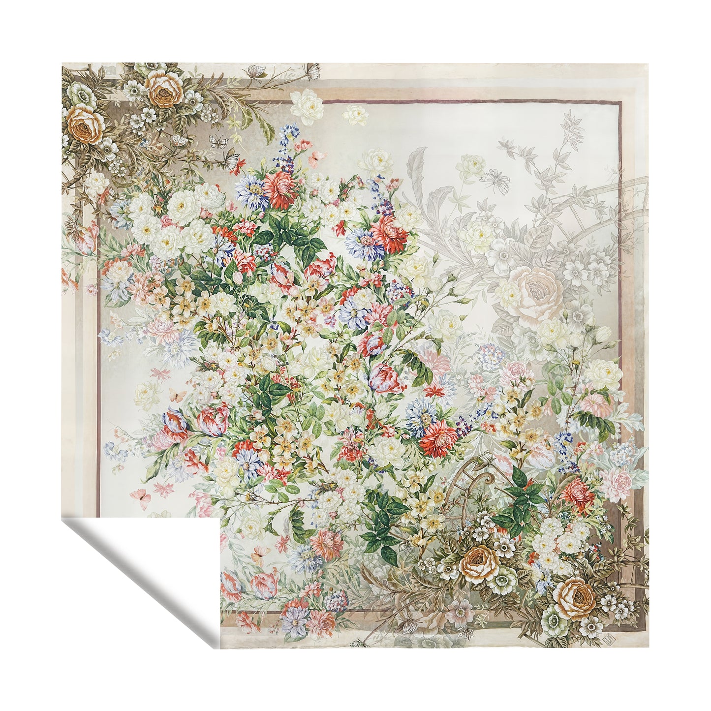 Delicate Flowers on Beige Square Tablecloth