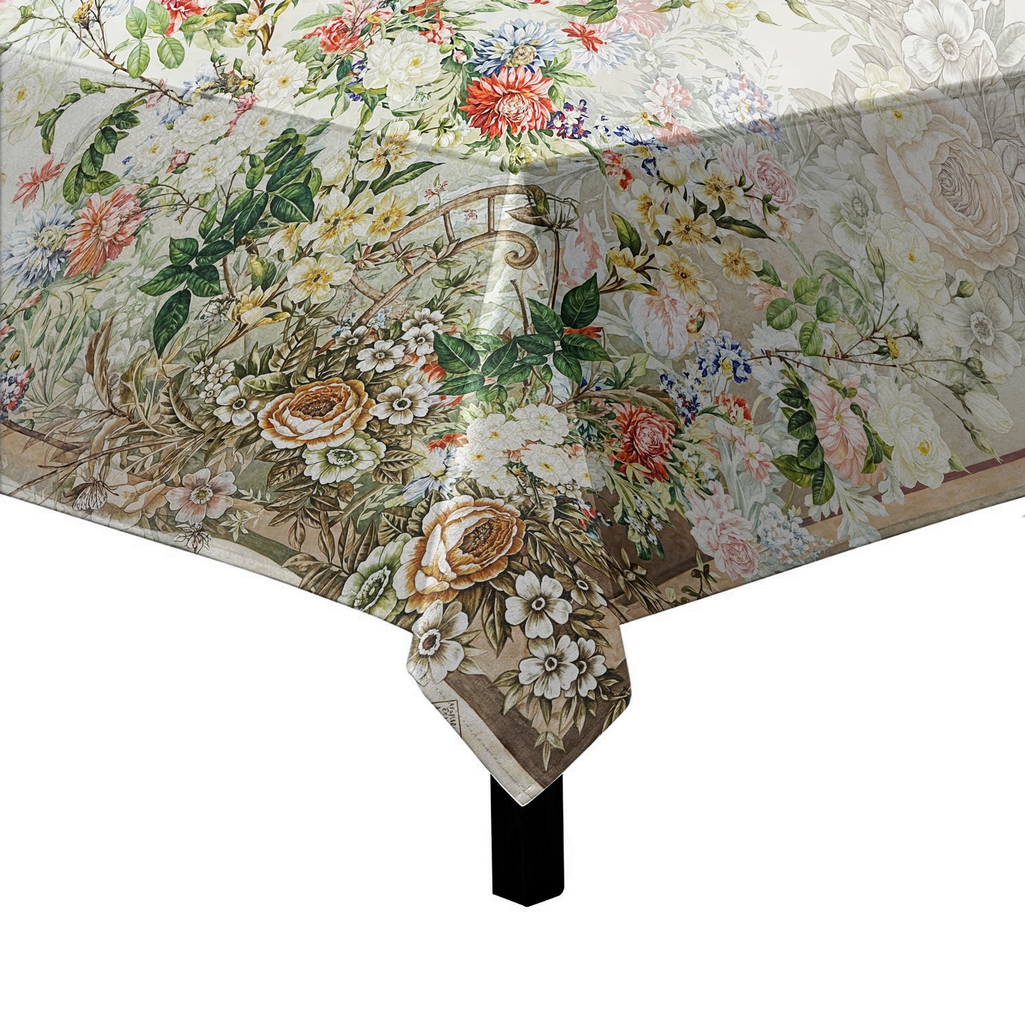 Delicate Flowers on Beige Square Tablecloth