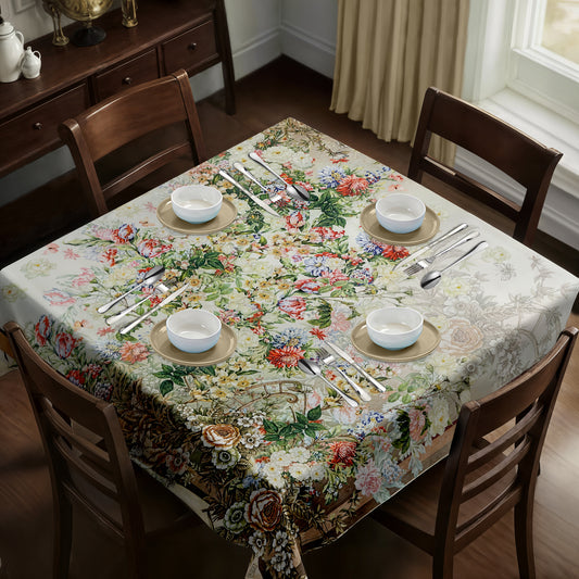 Delicate Flowers on Beige Square Tablecloth