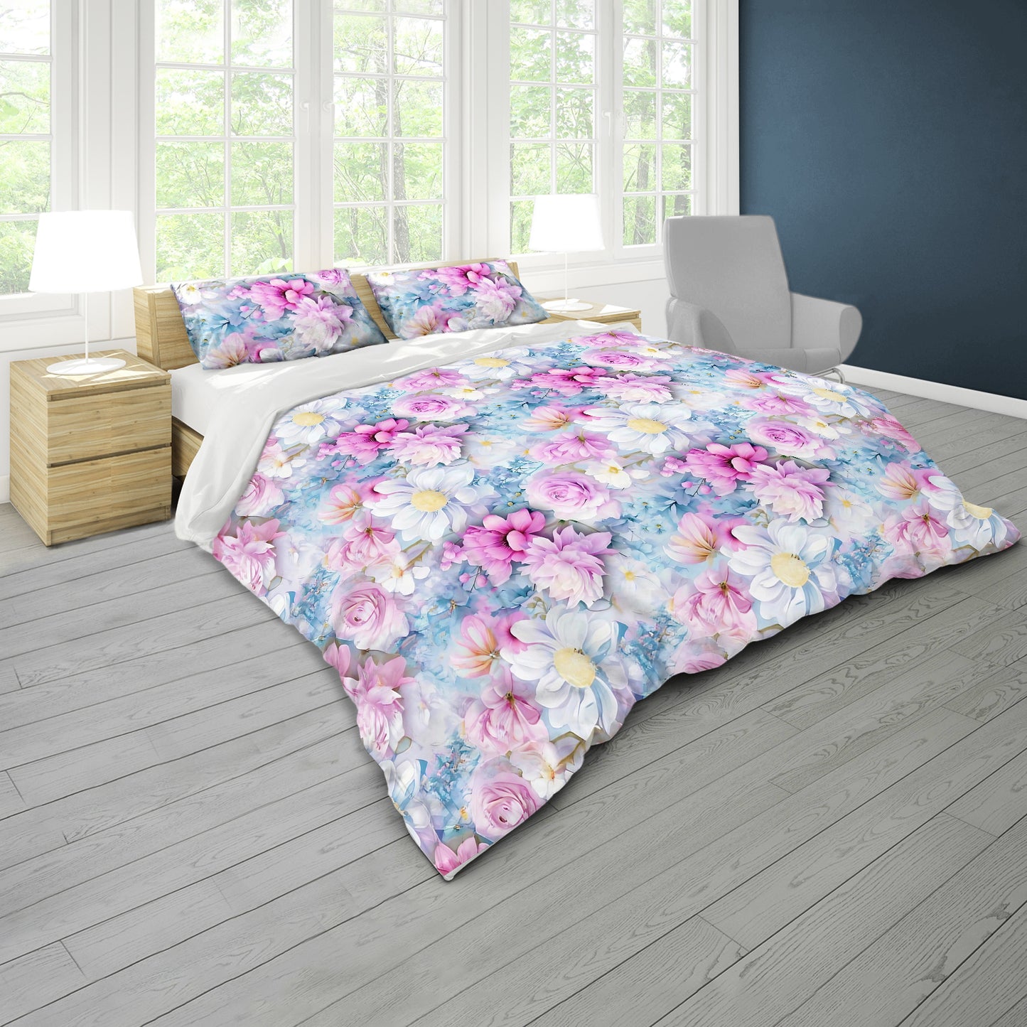 Delicate Lilac and White Floral Duvet Cover Set