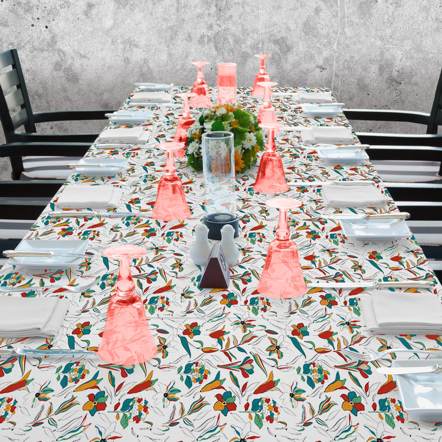 Delicate Petals on White 3m Rectangle Tablecloth