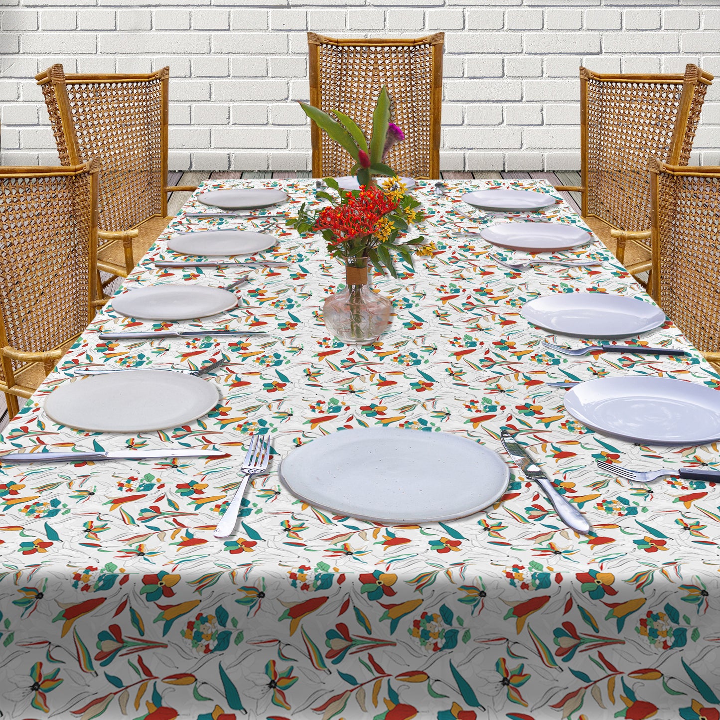 Delicate Petals on White 3m Rectangle Tablecloth
