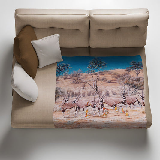 Desert Gemsbok Light weight fleece blanket By Delene Lambert