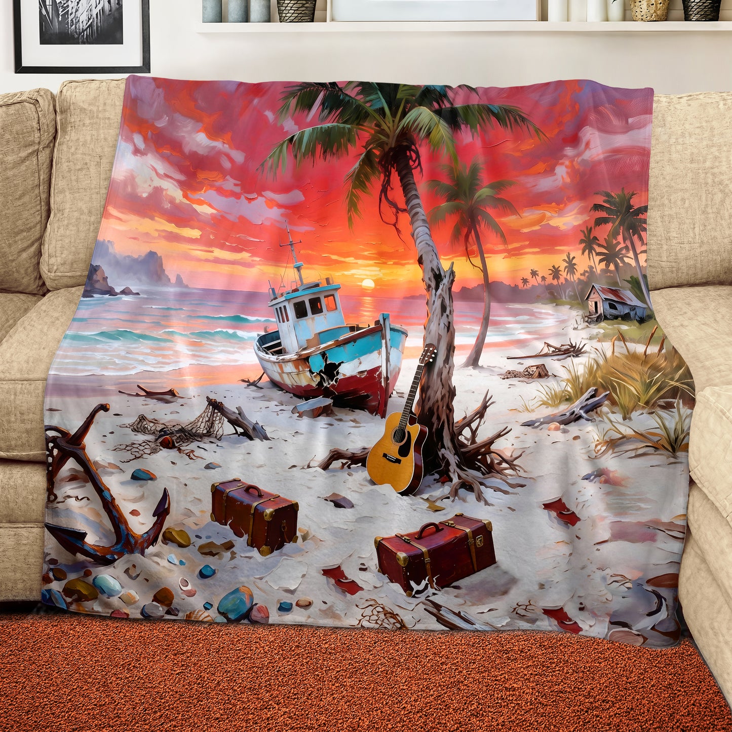 Deserted Beach Light Weight Fleece Blanket
