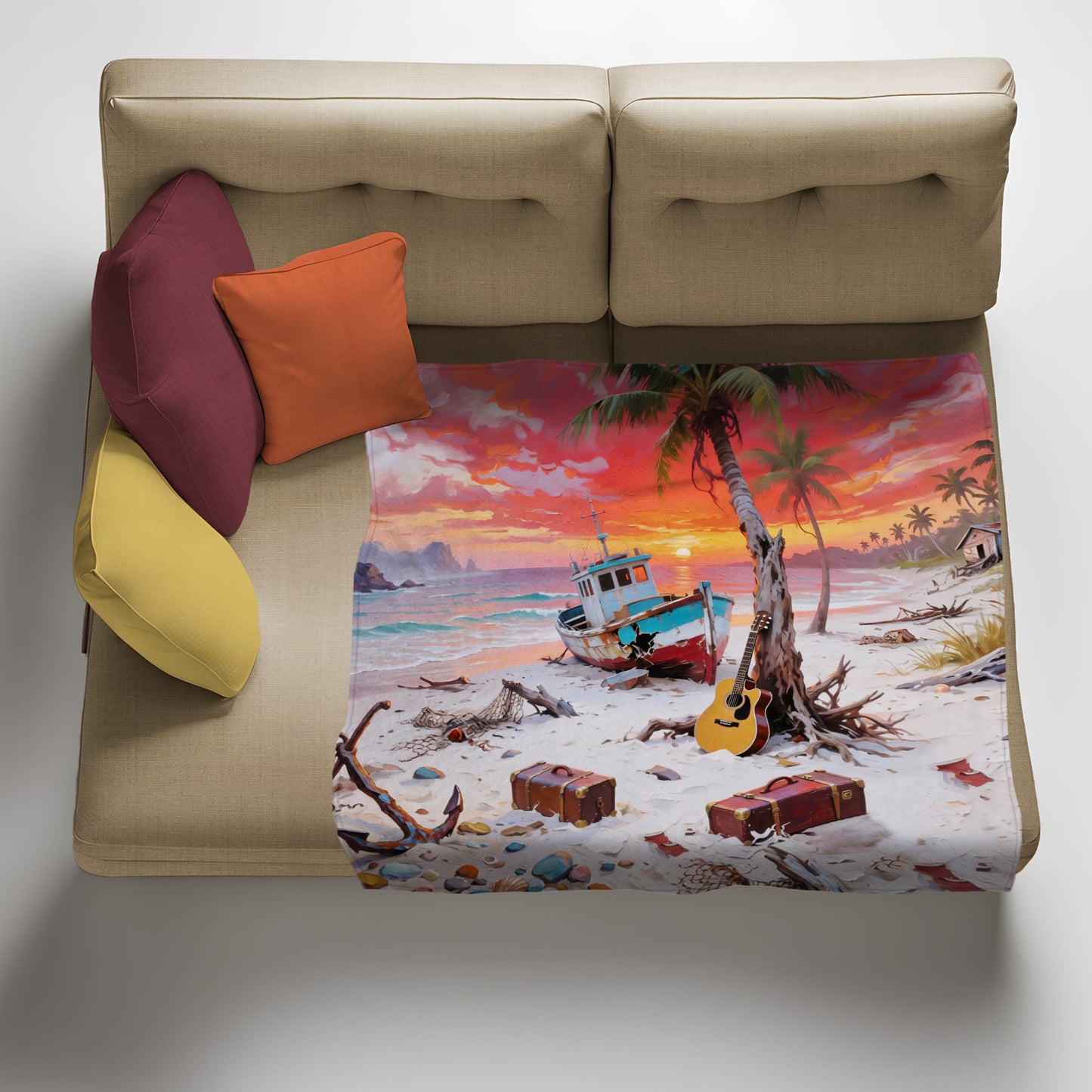 Deserted Beach Light Weight Fleece Blanket