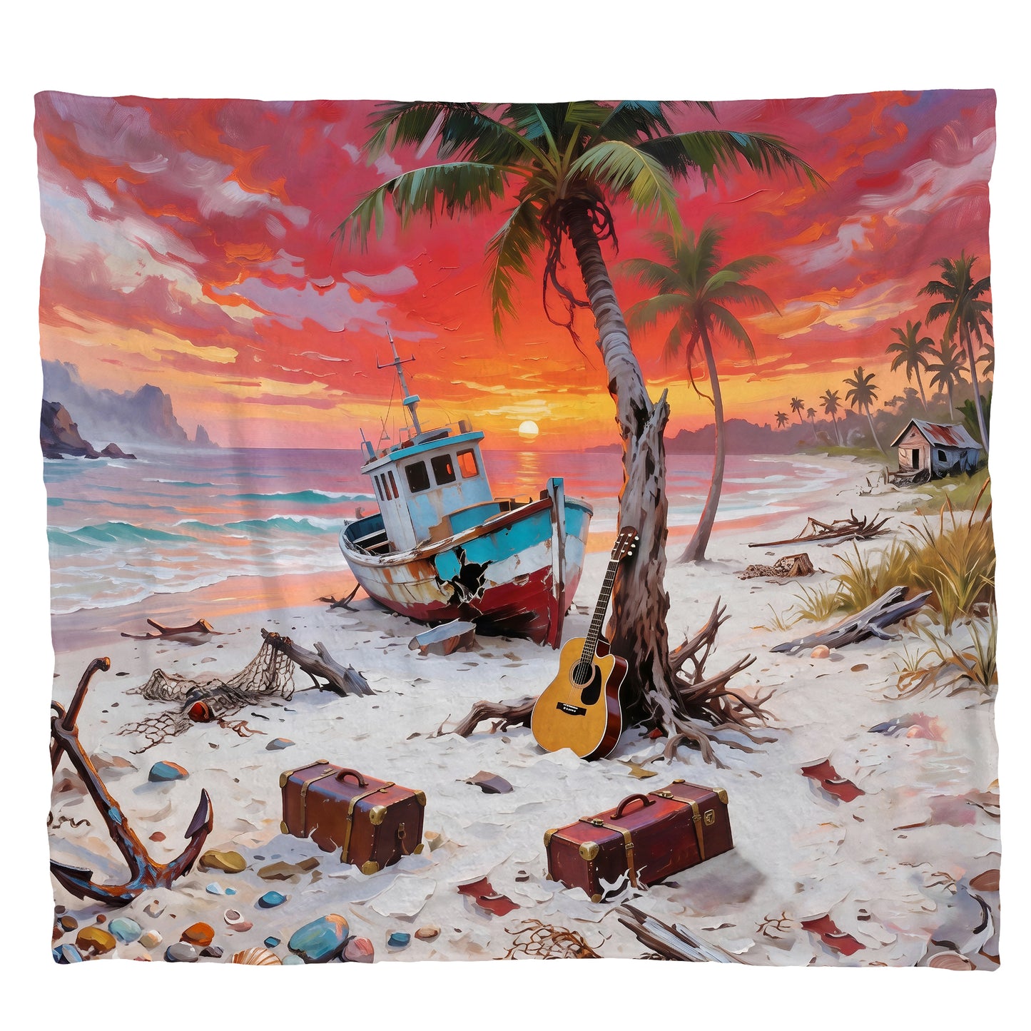 Deserted Beach Light Weight Fleece Blanket