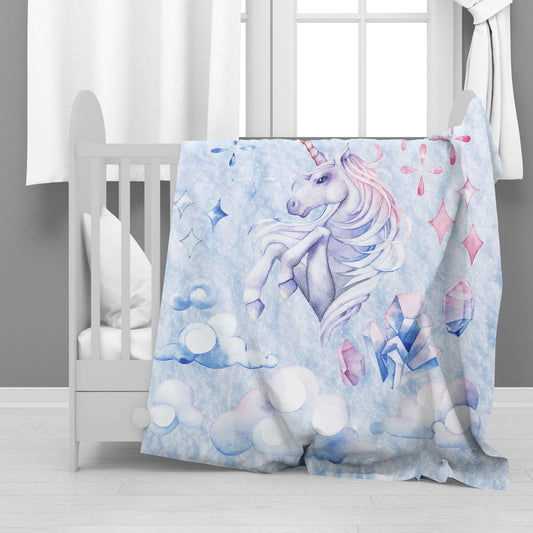 Diamond Unicorn in the Clouds Minky Blanket