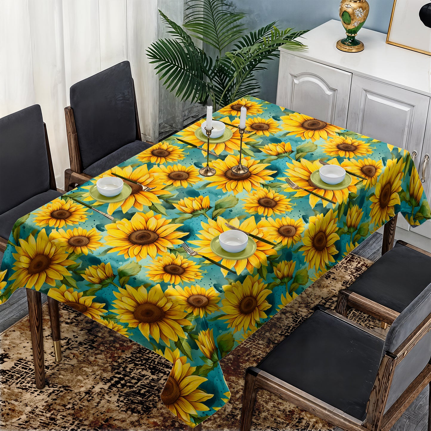 Different Sizes Sunflower Rectangle Tablecloth