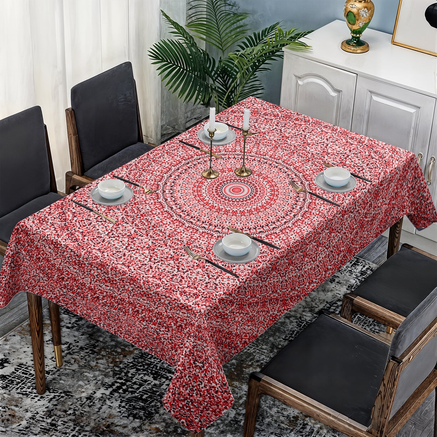 Divine Symmetry Red Rectangle Tablecloth
