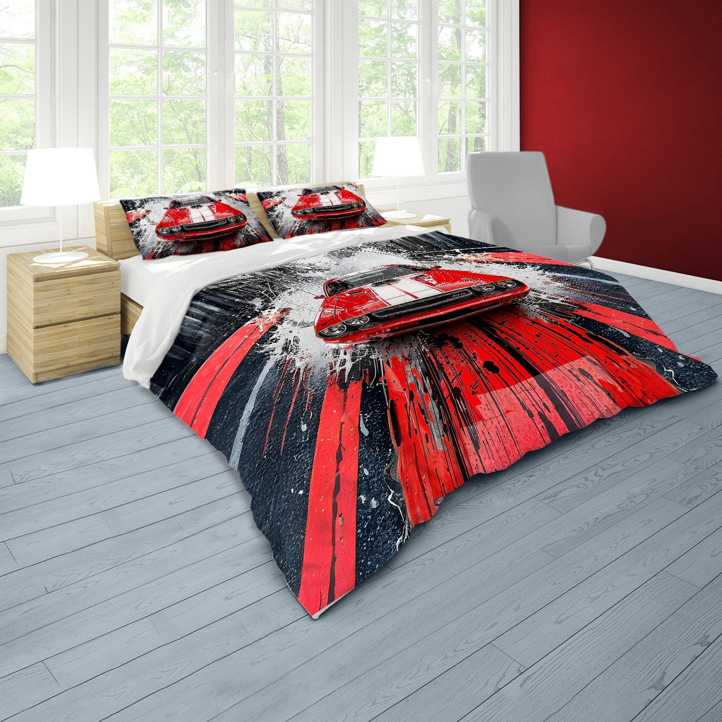 Dodge Challenger Red Duvet Cover Set