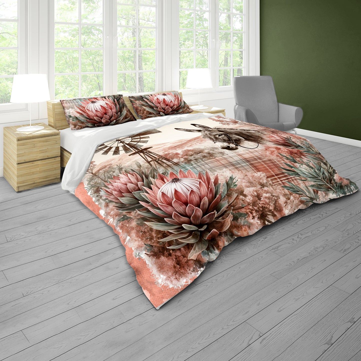 Donkey Among Protea Duvet Cover Set