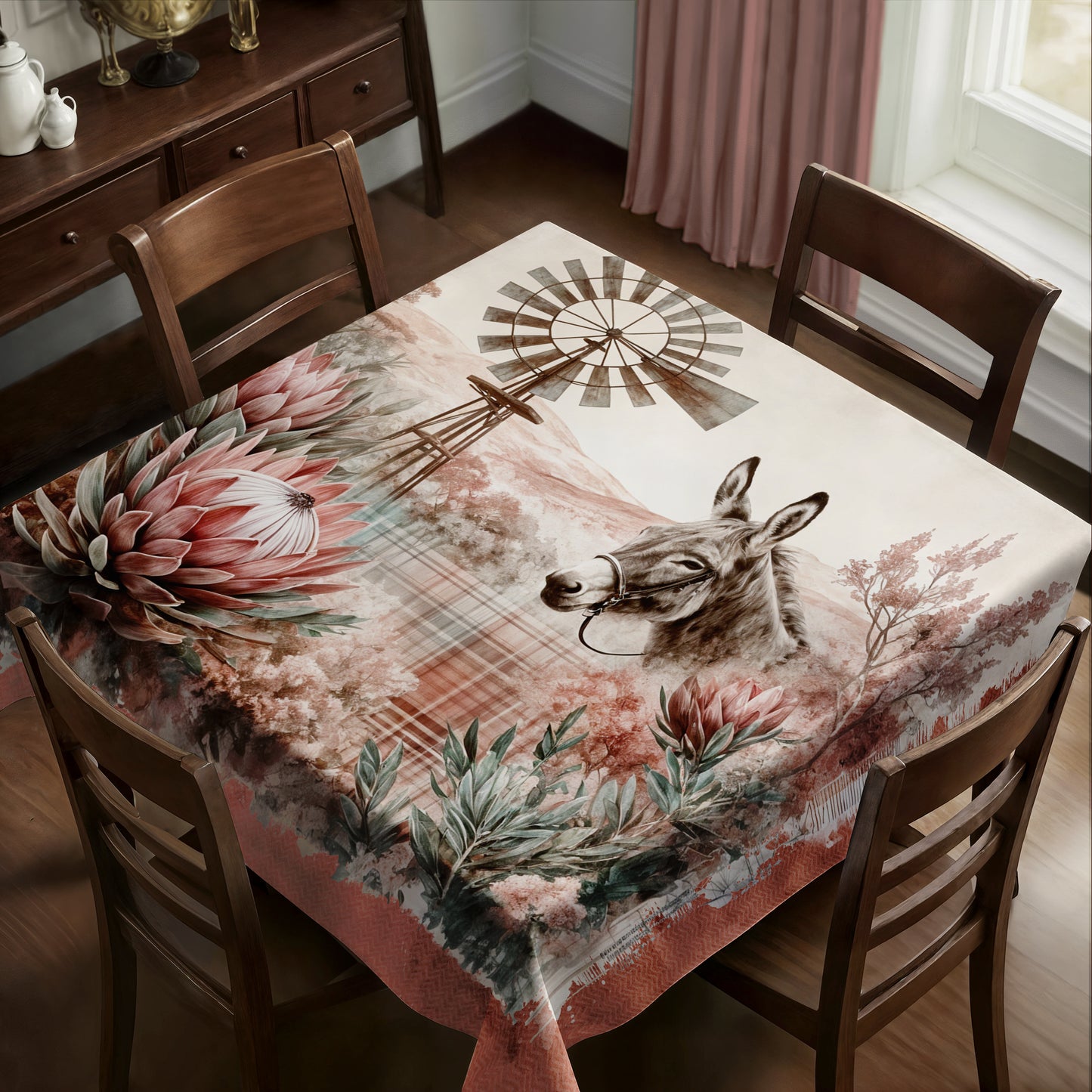 Donkey Among Protea Square Tablecloth