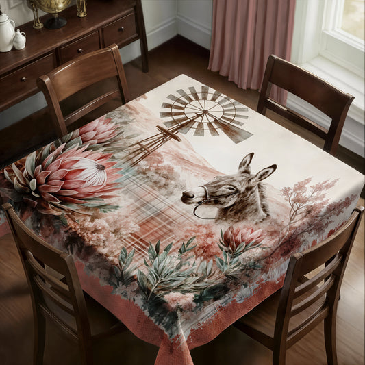 Donkey Among Protea Square Tablecloth