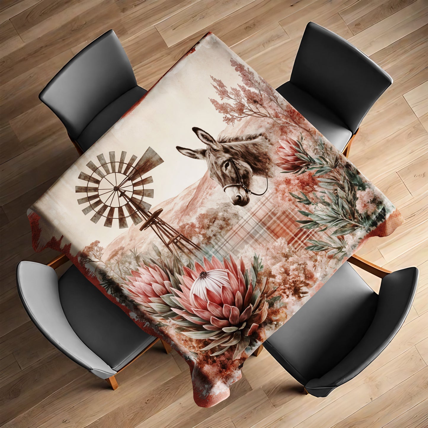 Donkey Among Protea Square Tablecloth