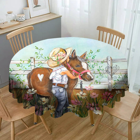 Donkey Cosmos Girl Round Tablecloth By Lanie Wolvaardt