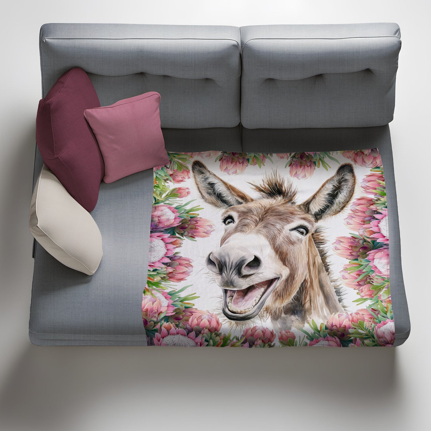 Donkey & Pink Proteas Light Weight Fleece Blanket by Mark van Vuuren