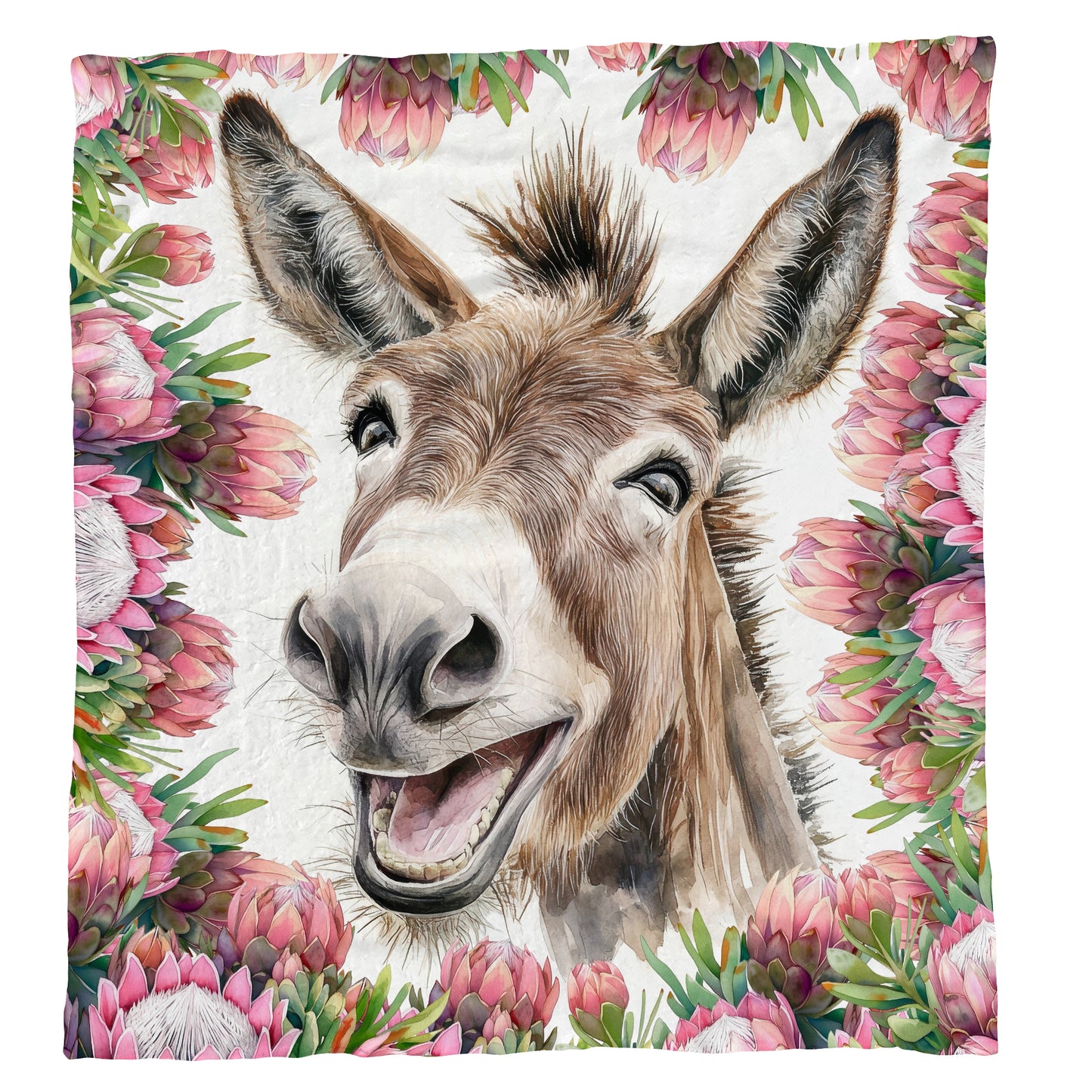 Donkey & Pink Proteas Light Weight Fleece Blanket by Mark van Vuuren