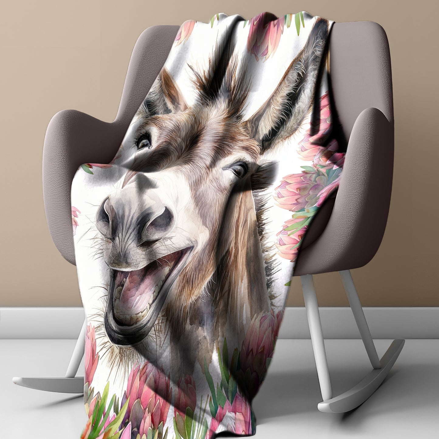 Donkey & Pink Proteas Light Weight Fleece Blanket by Mark van Vuuren