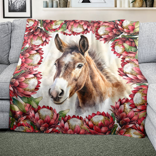 Donkey & Protea Light Weight Fleece Blanket by Mark van Vuuren