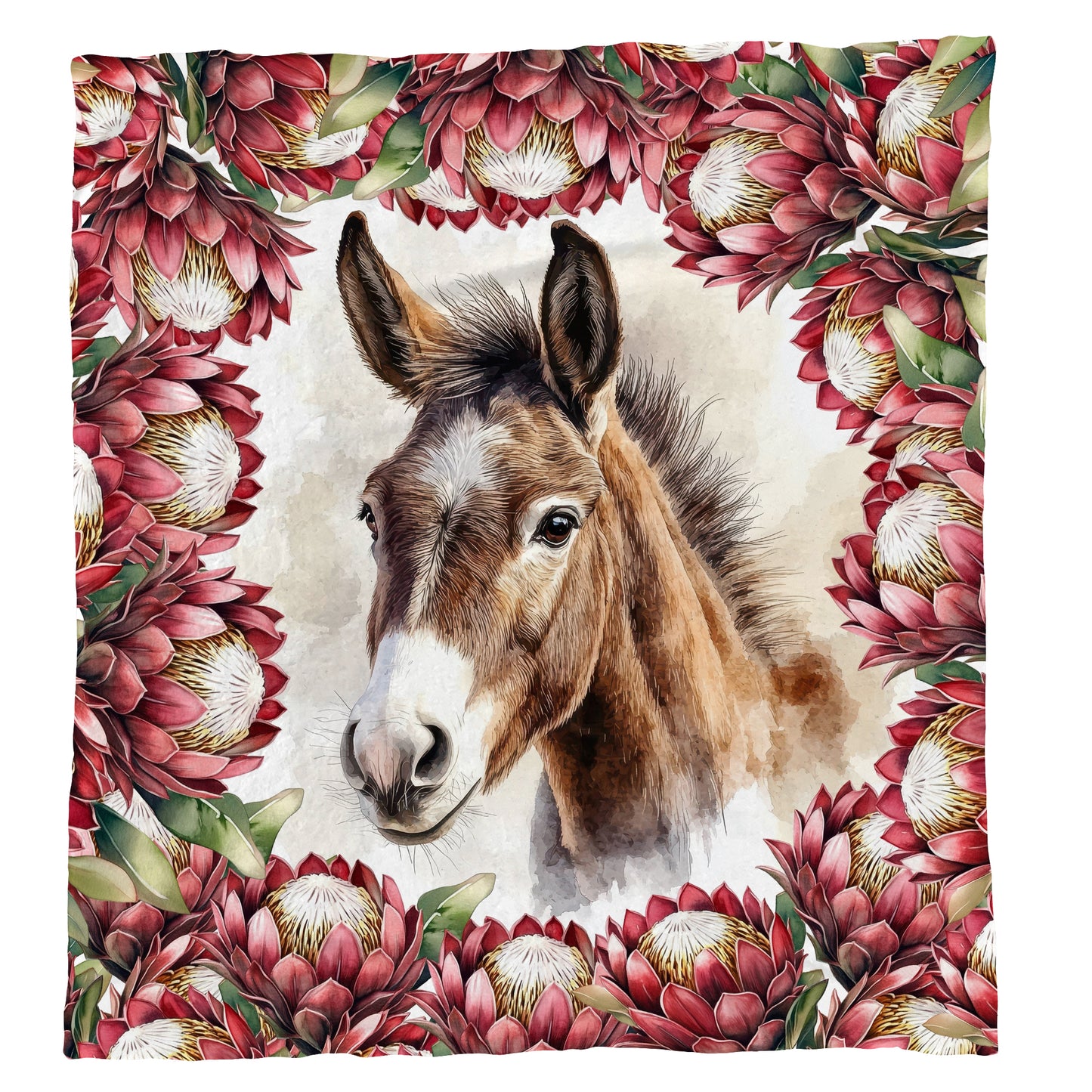 Donkey & Protea Light Weight Fleece Blanket by Mark van Vuuren